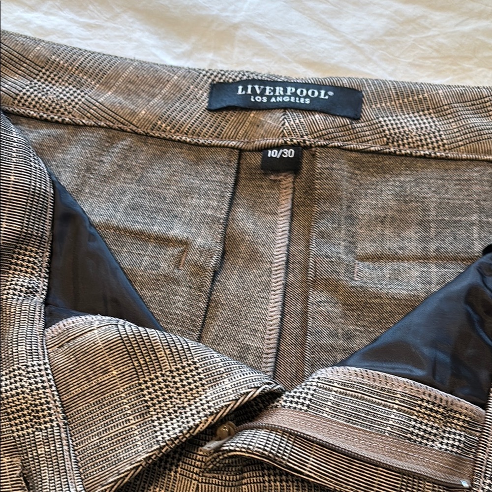 Liverpool Brown Plaid Straight Leg Pants